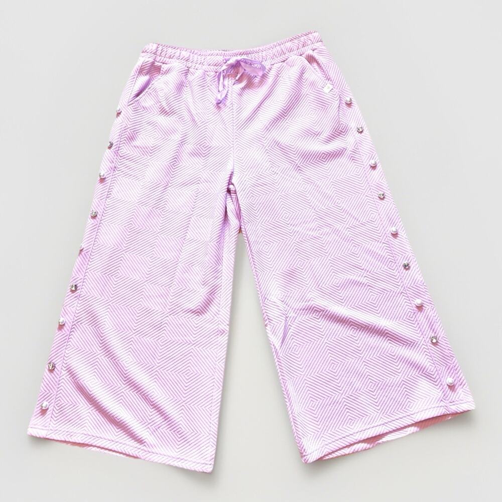 Simply Southern Quilted Pink Wide Leg Pants Size XXL w/ Pearls & Rhinestones NWT